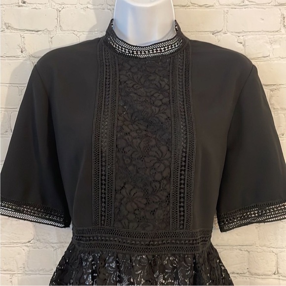 Zara Woman Classy Black Lace Peplum Short Sleeve Lace Ruffle Blouse Women Sz XS - Picture 11 of 11